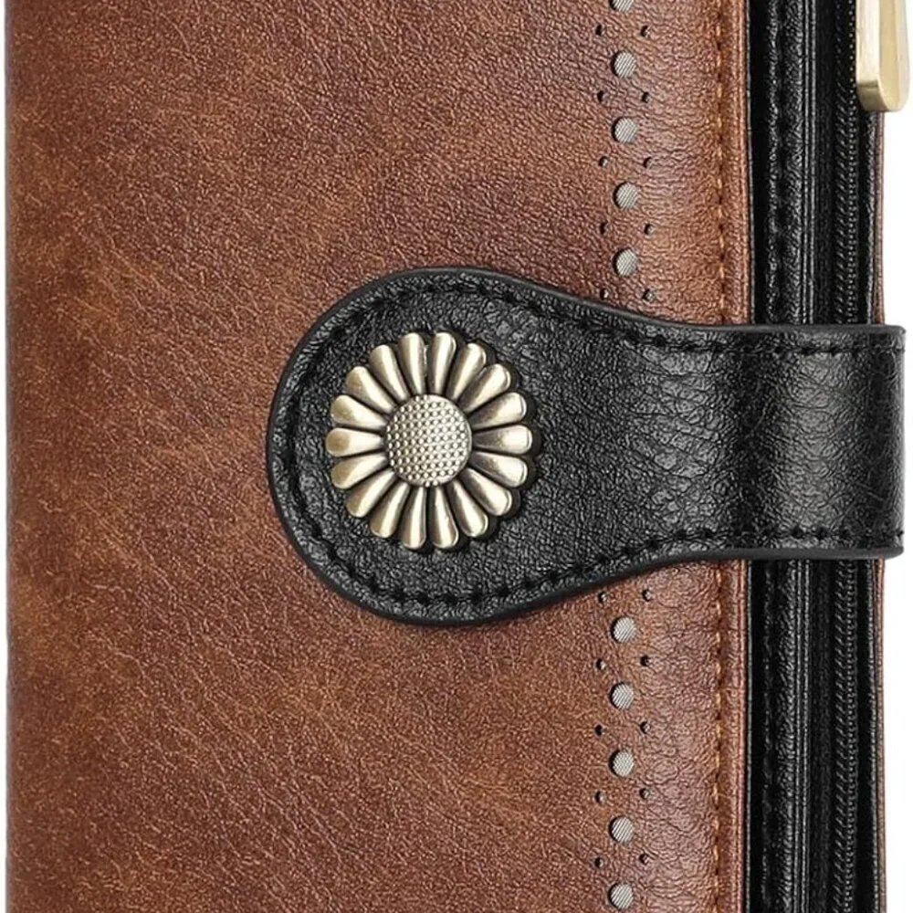 Women's Leather Wallet Trifold RFID Blocking Large Capacity Purse with Coin Pock